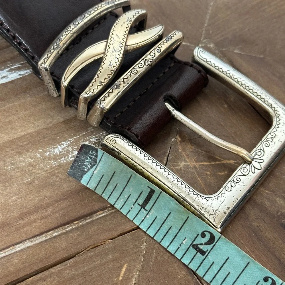 Vintage Brighton Brown Woven Braided Leather Belt Silver Buckle XS/26 97068